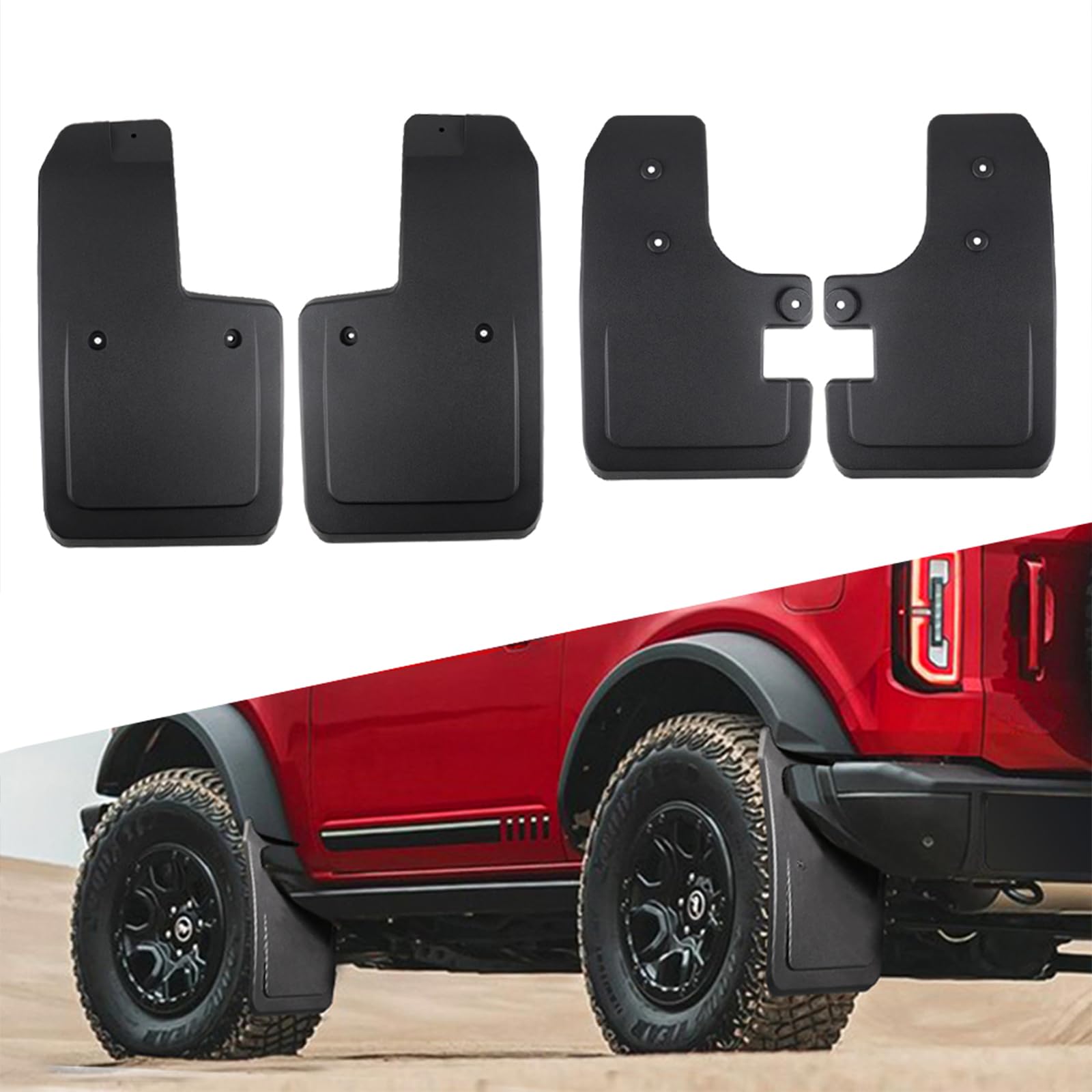 Mud Flaps for Ford Bronco 2021-2025 — Easy Install No Drilling Splash Guards, Front & Rear 4PCS for 2/4-Door (Not for Sp