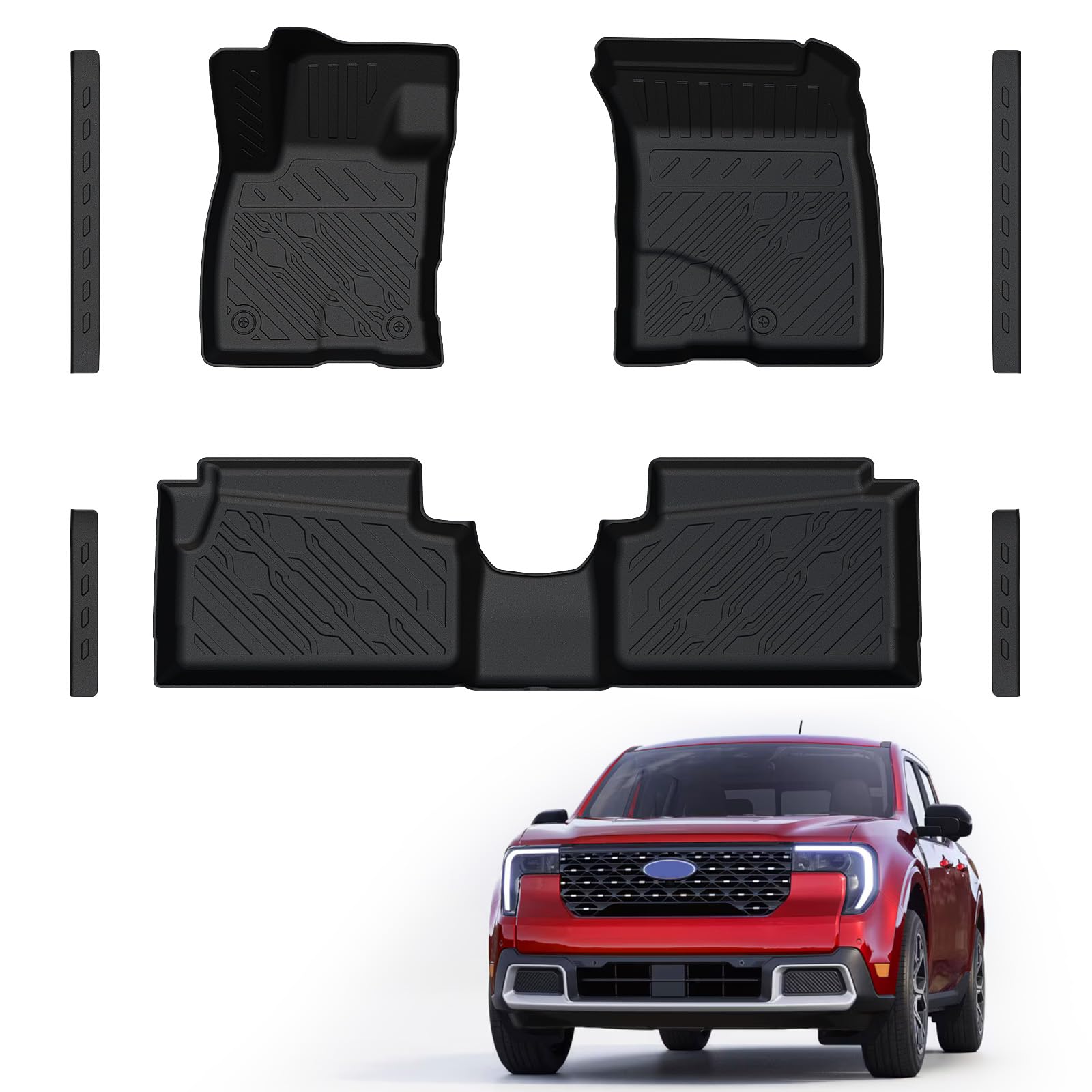 Mabett All-Weather TPE Floor Mats — Custom-Fit for Ford Maverick Hybrid 2022–2025 | Includes Door Sill Protectors (NOT f