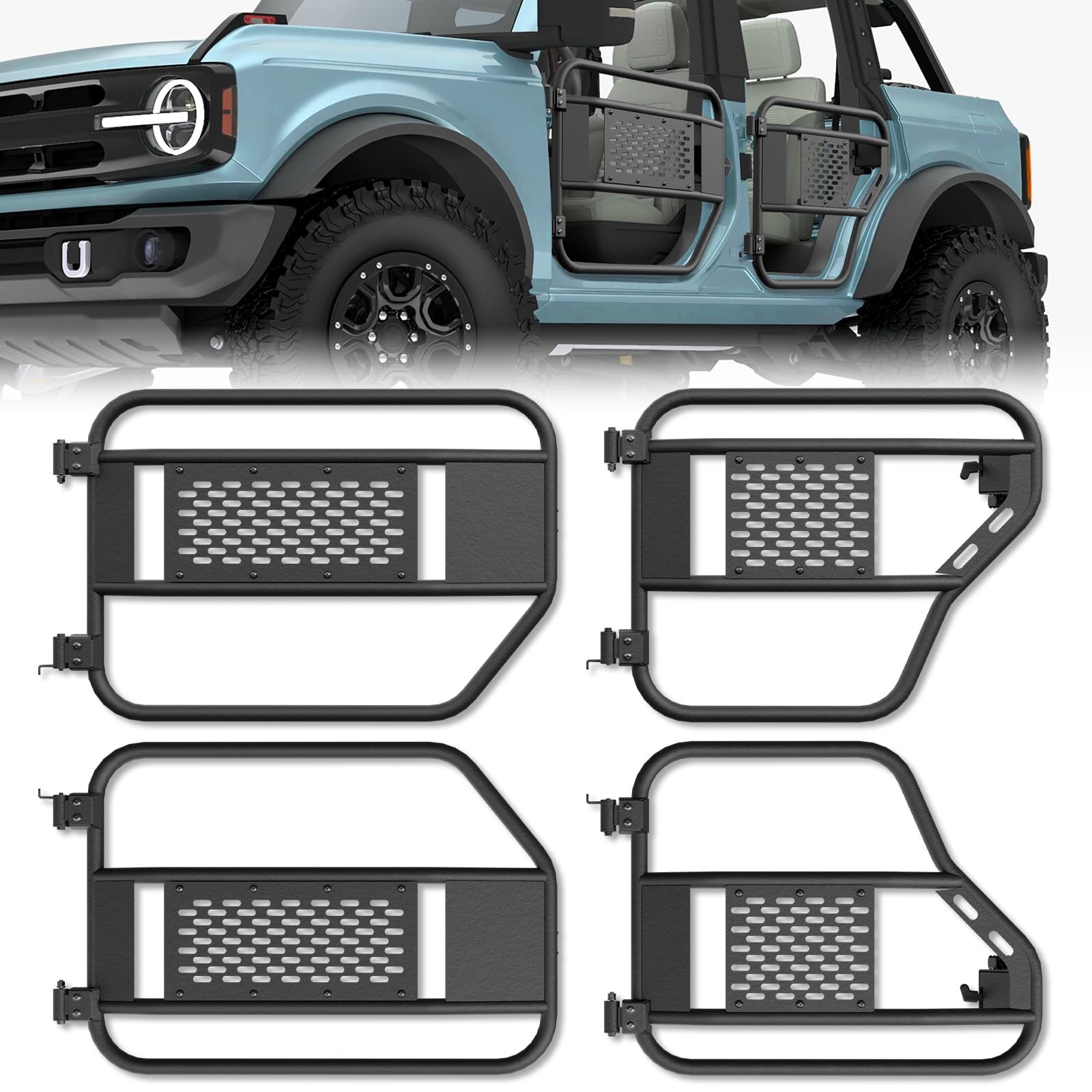 Safari Half Tube Doors for 2021–2025 Ford Bronco 4‑Door — Extra‑Thick Heavy‑Duty 4‑Piece Front & Rear Off‑Road Doors