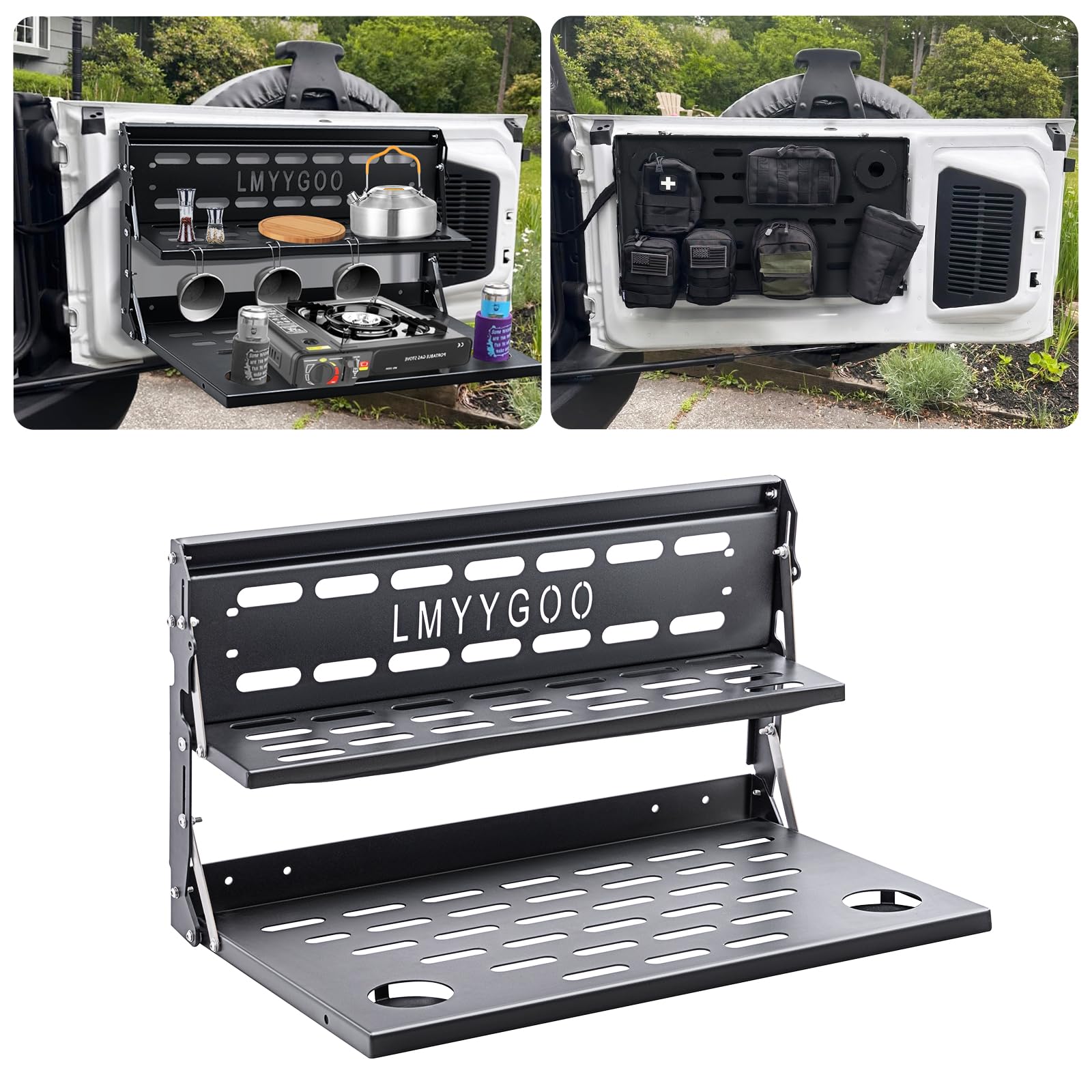 Ford Bronco Tailgate Table — Heavy-Duty Alloy Steel, Double-Layer Molle Rear Door Table Fits 2021-2025 Bronco (2-Door & 