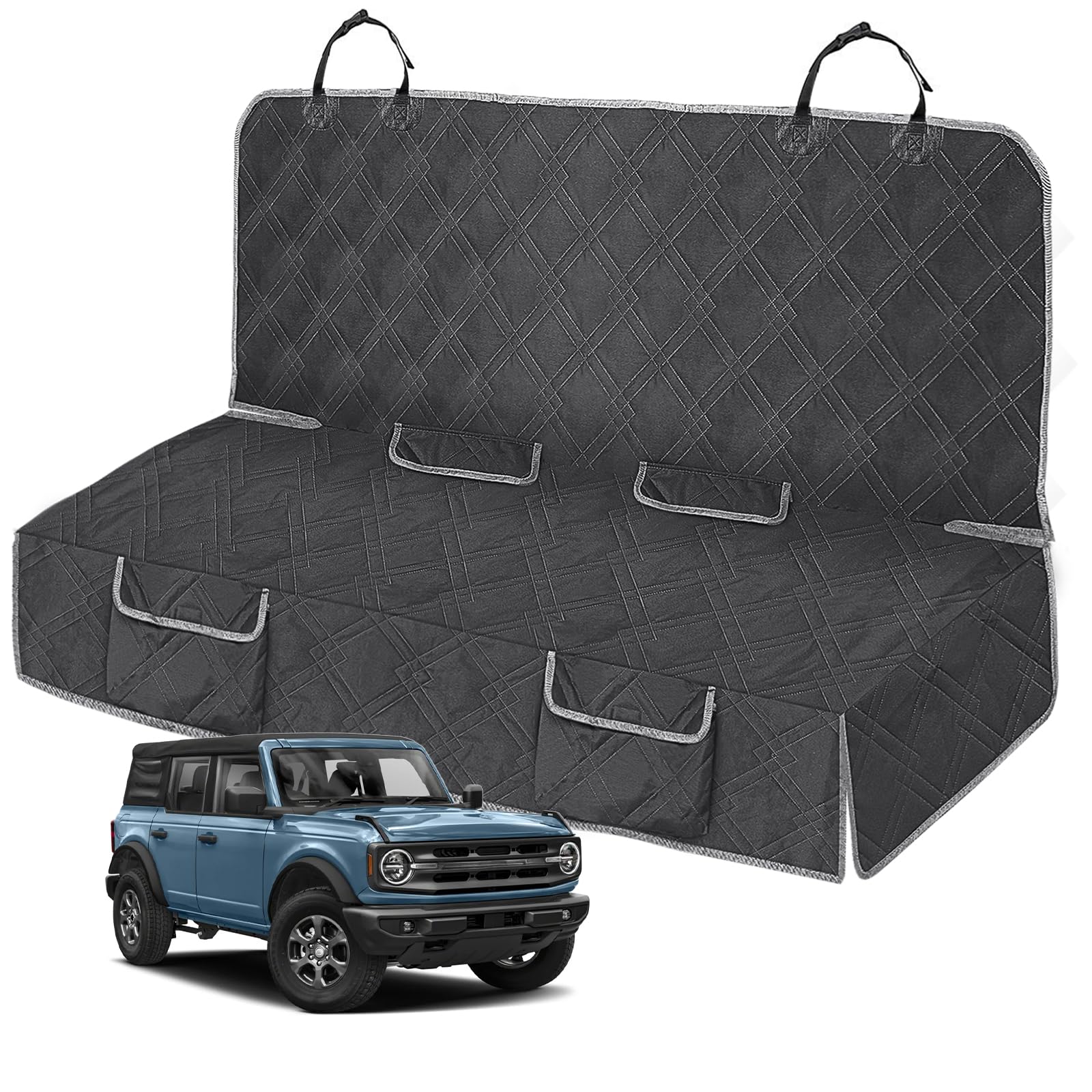 Dog Car Seat Cover for Ford Bronco 4-Door (2021-2025) - 600D Heavy Duty Waterproof, Scratch-Proof Nonslip Bench Seat Pro